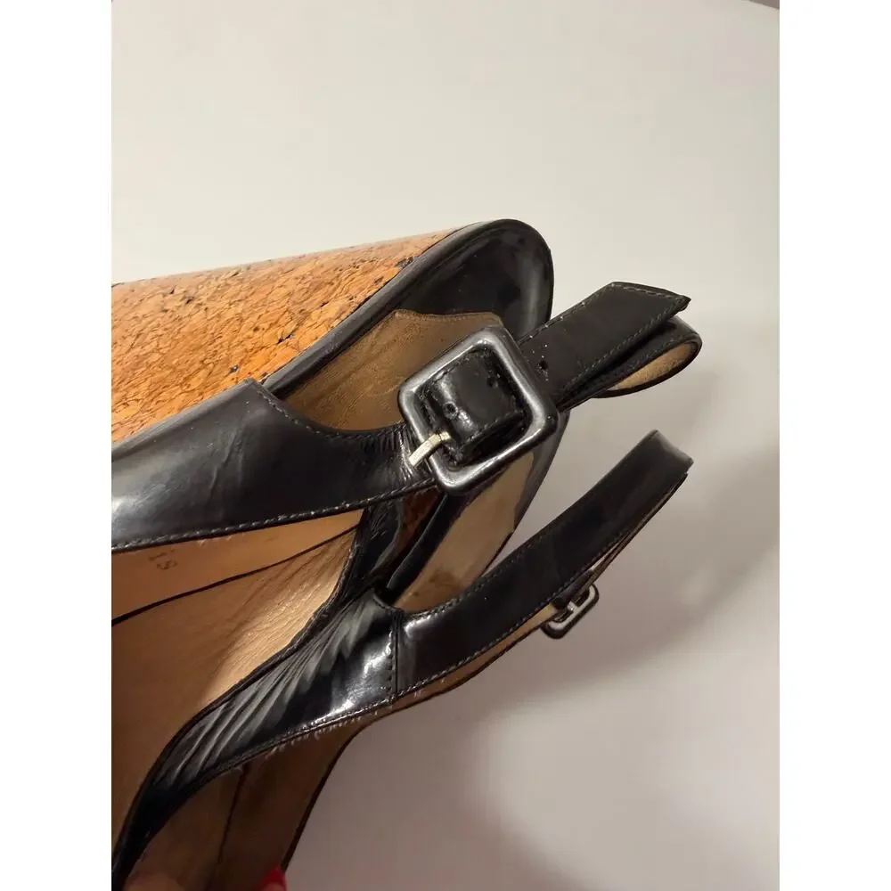 Louboutin Black Patent Leather Cork Platform Wedges EU 42
